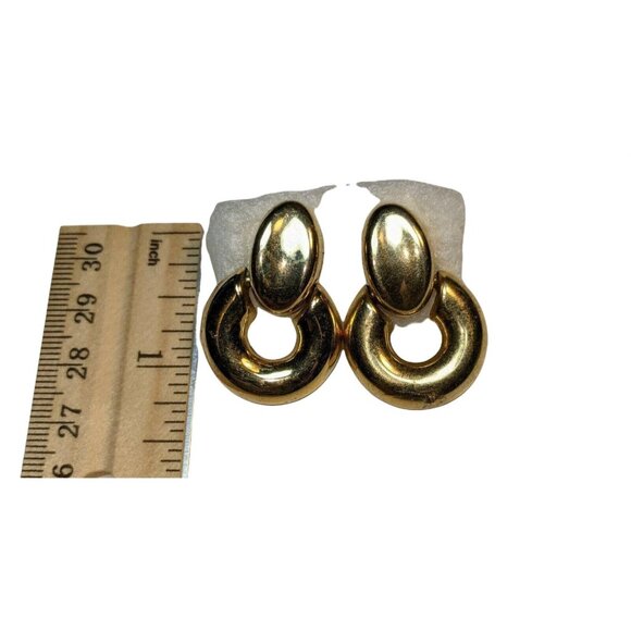 80’s Chic Classic Shiny Gold Tone Door Knocker Post Earrings A283 - Picture 3 of 4